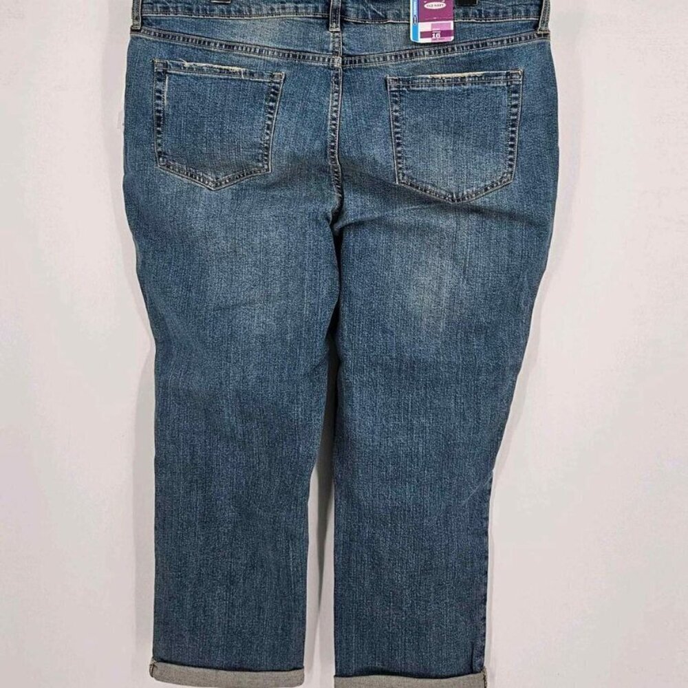New Old Navy Standard Womens Stretch Jeans Sz 16 Crop Cuffed Distressed Straight - Picture 2 of 5